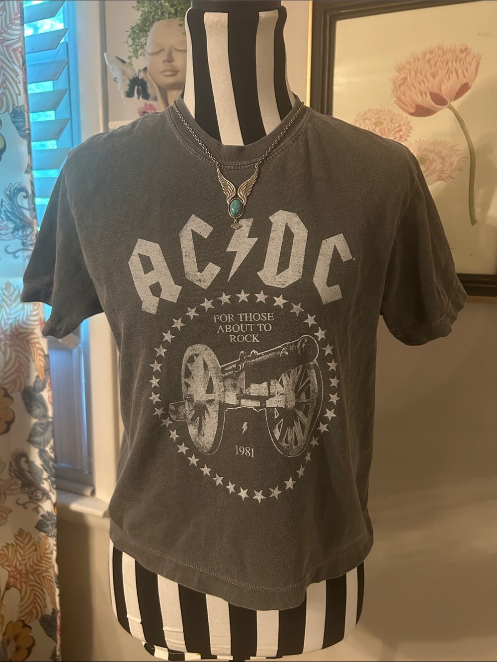 AC/DC 1981 Gray Band T-Shirt with White Graphic Cannon Print